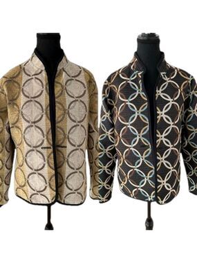 REVERSIBLE Jacket Interlocking Circle Open Front Mandarin Collar Modern Artsy